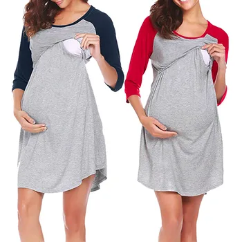 Sievietēm Grūtniecības Un Dzemdību Kleita Raibs Ar Krūti Barojošām Naktskrekls Vasaras Sleepwear Kleita Daudzfunkciju Ikdienas Drēbes