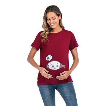 Sievietēm grūtniecības un Dzemdību Īsām Piedurknēm Cute Baby Drukāt, Topi, T-kreklu Grūtniecības Drēbes Grūtniecēm Maternitātes Drēbes
