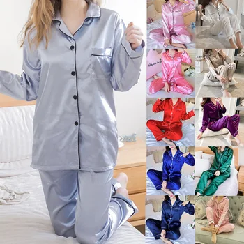 Sieviešu Pidžamas Sleepwear Uzstādīt 2021. Gada Pavasarī Ar Garām Piedurknēm Mujer Pijamas Sexy Naktsveļu Divi Gabali Zīda Satīna Pidžamas Tērps Sievietēm