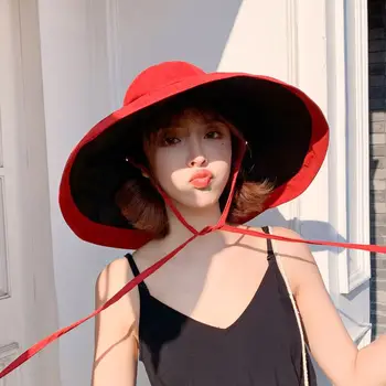 Sieviešu Saule Cepuru Modes Super Platām Malām Reizes Kausu Klp Fedoras Beach Kāzu Vasaras Tīrtoņa Krāsu Disketes Saules Cepures +Virvi