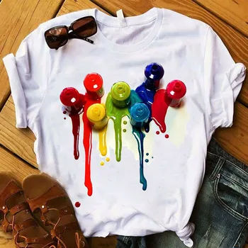 Sieviešu T Sieviešu Grafisko 3D Nagu krāsa Krāsa Modes Gudrs Iespiesti Top Tshirt Sieviešu Tee Kreklu Dāmas, Drēbes, T-krekls
