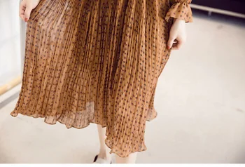 Sieviešu šifona kleita 2020 rudens ziemas sieviešu elegants vintage garām piedurknēm drukāts kroku kleita biroja dāma gadījuma zaudēt kleitas