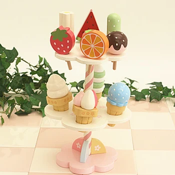 Simulācijas Bērniem Magnētisko saldējums ar Displejs Stāvēt Koka Rotaļlietas Dzimšanas dienas Dāvana