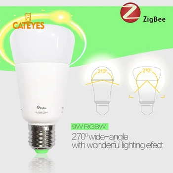 Smart home E27 9W zigbee spuldzes RGBW smart spuldzes zigbee zll bezvadu app kontroles aptumšojami zigbee lampas