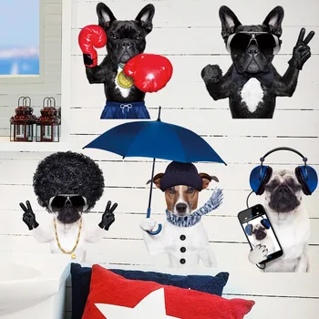 Smieklīgi Cute Suņiem Pet Shop Sienas Stikla Dekori pašlīmējošas Sienas Rotājumi Dzīvojamā Istaba Anime Dekori Bērnu Istabā Sienas Tapetes