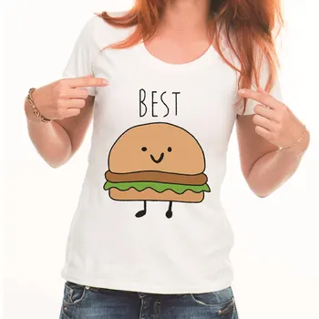 Smieklīgi Dizains Labākais Draugs Piedāvātos T-Krekls BFF T Krekls Sievietēm Fast Food Tee Krekls Femme Kokvilnas Topi, t-veida, Hamburgeru un Frī kartupeļiem