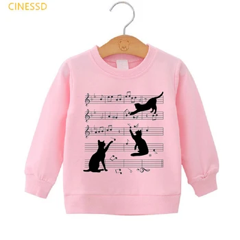 Smieklīgi Mūzikas Ņemiet Vērā, Melns Kaķis Drukas Ziemas Sporta Krekls Bērniem Hoodies Par Pusaudžu Meiteņu Un Zēnu Drēbes Biezu Džemperi Vilnas Top