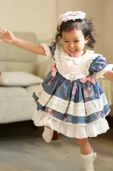 Spānijas Vintage stila Pils Princese Kleita Meitene Lolita Salds Gudrs Mežģīnes Savienoti Kleita Modis bērniem Drēbes Vestidos Y2223