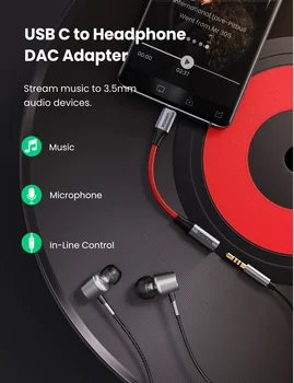 UGREEN DAC Čips, USB C līdz 3,5 mm Austiņu Adapteris, Tips C AUX 3.5 Audio Jack, lai iPad Converter Pro 