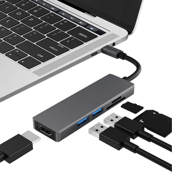 USBC HDMI 2 USB 3.0 5Gbs SD TF Kartes Slots 4K 1080P Video Izeja, USB C Tipa Rumbu Adapteri