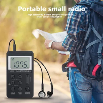Universālais Portatīvo Dual Band Stereo AM/FM Kabatas Radio Digitālais Displejs Mini stereo Radio Uztvērējs ar HiFi Austiņas Dropship