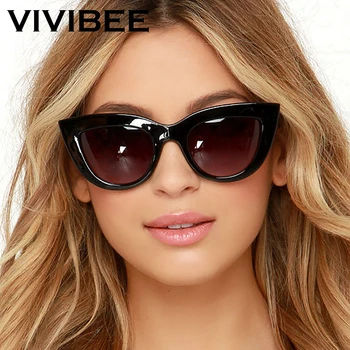 VIVIBEE Tendences Cat Eye Meitene Saulesbrilles 2019 Vintage Saules Brilles Sievietēm Dizaineru Zīmolu Luksusa Dāmas Melnos Toņos
