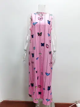 Vasaras 2020 Bez Piedurknēm Boho Maxi Kleita Vintage Tauriņu Drukāt Sieviešu Apģērbu Tvertne Kleitu Modes Gadījuma Garās Kleitas Vestidos