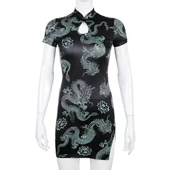 Vasaras 2020. Gadam Vintage Ķīniešu Stilā Zīmulis Kleita Sievietēm Ar Īsām Piedurknēm Bodycon Mini Kleita