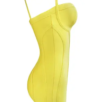 Vasaras Stils Sexy V Kakla Sirēna Dzelteno Apsēju Kleita 2019 Dizaineru Modes Puse Kleita Vestido