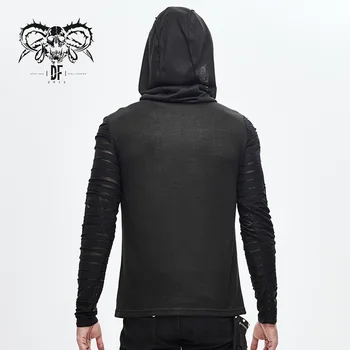 Velns Modes Vīriešu Gothic Skaists Kapuci T-krekls Streetwear Acs Caurumu Piedurkņu Saspringts Ikdienas Krekls ar garām Piedurknēm