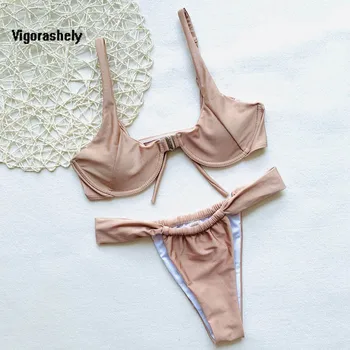 Vigorashely 2019 Seksīgi Rozā, Haki Peldkostīmu String Sandales Bikini Komplekts Push Up Peldkostīmi Sieviešu Savirmot Brazīlijas Bikini Peldkostīms