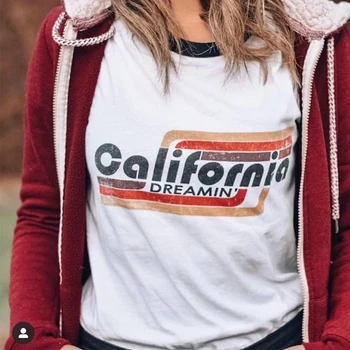 Vintage California Dreaming Krekli, Sieviešu Birstošu Kravu Grafikas Tees Plus Lieluma 70-80s Īsām Piedurknēm Topi Iedvesmoja Estētisko Tshirt