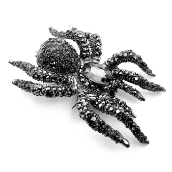Vintage Paziņojumu, 10-Kāju Liela Black Crystal Rhinestone Spider Piespraudes Milzīgs Bīstamu Kļūdu Pin Halloween Puse Rotaslietas