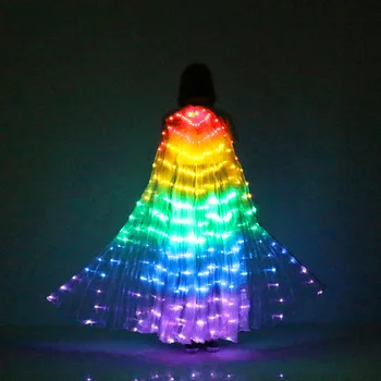 Vēdera Deju LED Spārniem iedegties Ārējie Kostīmu Varavīksnes Krāsas Skatuves Sniegumu Aksesuāri LED Deju Spārnus Ar Nūju