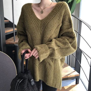 WHCW CGDSR trikotāžas džemperis dāma vintage džemperis sievietēm gudrs lielgabarīta bieza korejas pavasarī ziemas zaudēt sievietei 2020. gadam elegants džemperis
