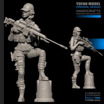 YUFan Modelis 1/24 Sieviešu snaiperis sveķu karavīrs self-samontēti (75mm)YFWW-2024. gadam