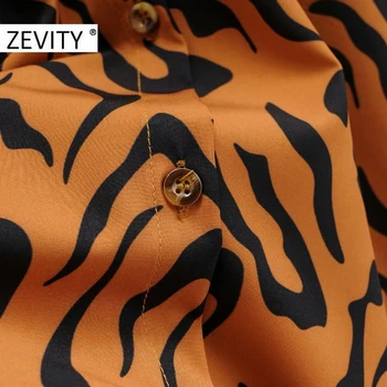 ZEVITY Jaunā Sieviešu vintage tiger modelis drukāt loku vērtnes krekls, Kleita Biroja Dāma ar garām piedurknēm gadījuma Vestidos Šiks Kleitas DS4355
