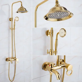 Zelta Cietā Vara Vannas Dušas Jaucējkrāns Sienas Uzstādīts Vintage Eiropas Stila dušas komplekts Antikvariāts, Dušas Maisītājs