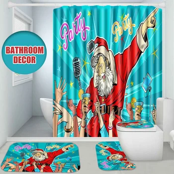 Ziemassvētku Smieklīgi DIY Vannas Dušas Aizkars Santa Claus Puses Iespiestas Vannas Ekrāns Anti-slip Grīdas Paklājs Kāju Paklājs Paklāju