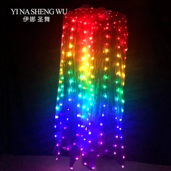 Zīda LED Varavīksnes Deju Ilgi Fani, Vēdera Dejas, Aksesuārus Vēdera Deju Ķīniešu Deju LED Fani 1pc/1pair Ar Baterijām