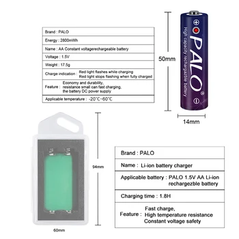 1,5 V AA uzlādējamas litija akumulators Li-ion ion baterijas 2800mwh un USB Ātri smart lādētāju