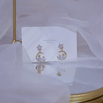 14k Nekustamā Zelta Modes Rotaslietas Crystal Star Putnu Izsmalcinātu Gudrs auskariem Sievieti Brīvdienu Puse Elegants Zircon Auskars