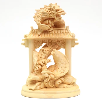 15cm karpu dzimtas zivis Lekt Pār Dragon Gate Skulptūru Boxwood Cirsts Labklājības Feng Shui Statuja Dzīvnieku Mājas Dekoru