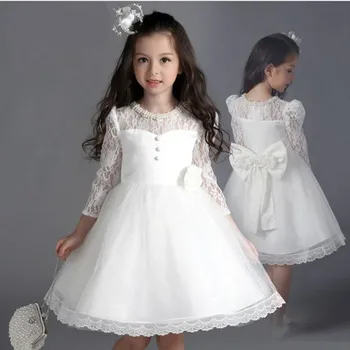 2017 Modi, Bērnu Apģērbus Meitenēm Tilla Mežģīņu Kleita Lielo Loku Ziedu Peral Garām Piedurknēm Meitenēm Princese Kleitas Meitenēm Puse Kleita