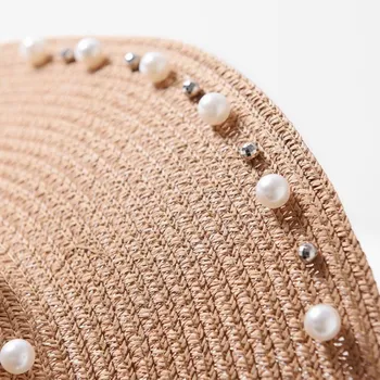 2018 modes Vecāku un bērnu Vasaras Jaunās Britu pērle frēzēšana Lielo loku brimmed meitene salmu cepure bērnu Tonēšana, saules cepure Dāmu pludmales cepure