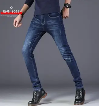 2019. gadā, pavasarī un vasarā jaunu vīriešu džinsi modes stiept slim džinsa bikses augstas kvalitātes ērti vīriešu saspringts kokvilnas džinsi