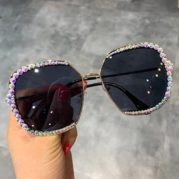 2019 saulesbrilles sieviešu Luksusa Rhinestone kvadrātveida Saules brilles skaidrs, objektīvs Lielgabarīta vīriešu saulesbrilles Vintage Toņi