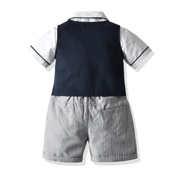 2020. gada Vasaras Bērnu Zēniem Kungu Apģērbu 3Pcs Komplekti Bērniem, Kāzas, Dzimšanas dienas Apģērbs Atbilstu tauriņu Krekls Veste Bikses Zēniem Vasaras Leis