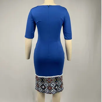 2020. gada vasaras modes sievietēm, o-veida kakla drukāšanas plus lieluma ceļgalu garuma kleita S-5XL