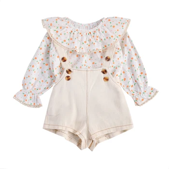 2020. gadam2 0-24M Korea stilā Baby Girl Apģērbu Mežģīnes Savirmot Apkakle Izšūta/Ziedu Drukāt Izlīdzināšanu ar garām Piedurknēm Blūze+Cietā Džinsa Kombinezons