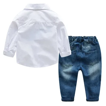 2Piece Pavasara Bērnu apģērbi Bērnu Apģērbu Modes Džentlmenis Krekls ar garām Piedurknēm+Džinsi Bērniem Kostīmu Toddler Zēnu Apģērba Komplekts BC1614