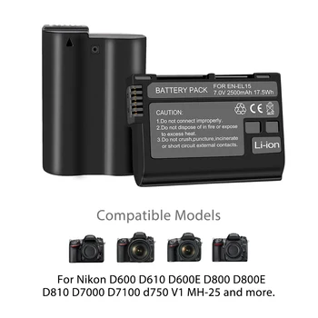 2gab EN-EL15 EL15 LV-EL15a ENEL15a LV EL15a Akumulators+Dual USB Lādētājs Nikon D850 D810 D810A D750 D500 D7500 D7200 D7100