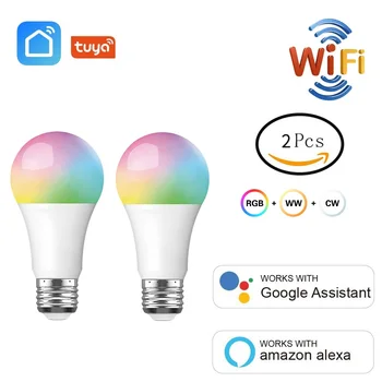 2gab/Partija, Wifi Smart Spuldze RGB+W+C LED Spuldzes E27 9W Daudzkrāsains Gaismas Smart Dzīves Tuya App Taimeri, Strādāt Ar Amazon Alexa, Google Home