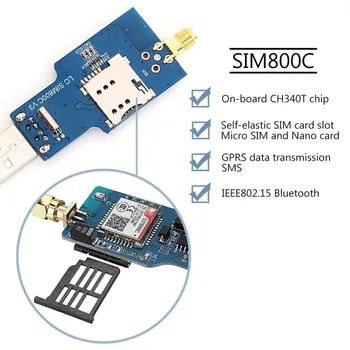 2gab SIM800C USB savienojumu ar GSM Sērijas GPRS Modulis Valde ar Melnu Antena, borta CH340T procesors,Iebūvēts GSM Antena Bluetooth Antena
