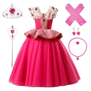 3-10Y Meitene Princese Aurora Kostīms Bērniem Sleeping Beauty Cosplay Kleita Ziemassvētku Kleita Bērnu Dzimšanas dienas svinības Kleita