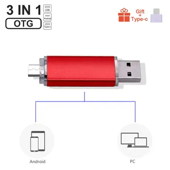 3 In 1 Metāla USB2.0 Flash Drive OTG Pendrive 4gb 8gb 16gb 32gb 64gb Atmiņas karti memory Stick Uzvalks DATORU un Telefonu Pen Drive(10pc Bez Logo)