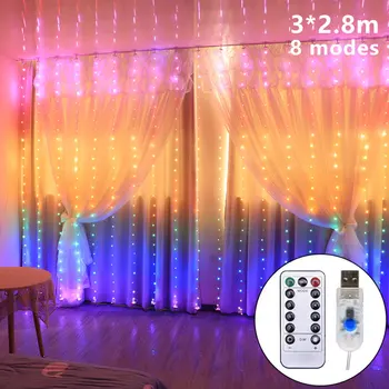 3M LED Aizkaru String Gaismas Krāsa Mainās Varavīksnes Aizkaru Gaismas Pasaku Vainags Tālvadības Jaunā Gada, Ziemassvētku, Kāzu Dekori