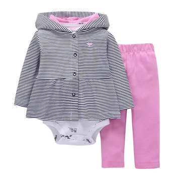3PCS Jaundzimušā Apģērbu Bodysuits garām Piedurknēm Uzvalks 6-24M Kokvilnas Bērnu Trīsstūris Kombinezonus Komplekti Kapuci Toddler Meiteņu Kostīmi Mazuļiem
