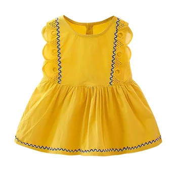 40# Vasaras Kleita Baby Meitenes Bez Piedurknēm Mežģīnes Cietā Drukāt Ruffles Apaļu Kakla Princese Kleita Drēbes, Kostīmi Zīdaiņiem Платье