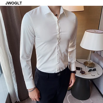 40kg-75kg Mazo Āzijas Lieluma Modes Jauns Vīriešu Krekls Korejas Stilu ar garām Piedurknēm Slim Fit Dzeltens-Zaļš Balts Gadījuma Sociālo Krekli